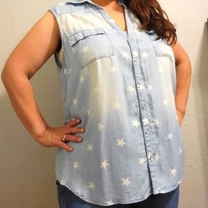 NY&Company Sleeveless Jean Button-up Top